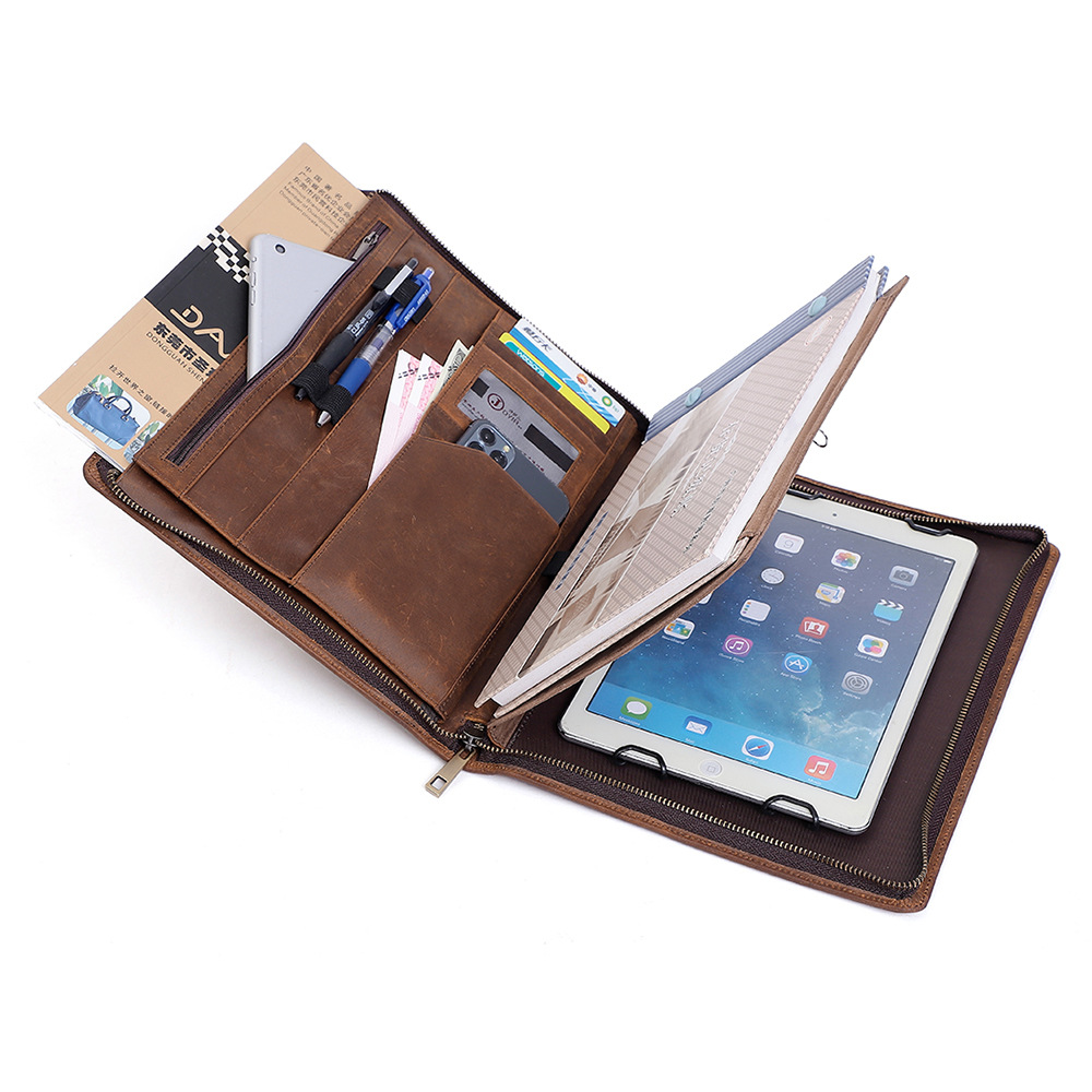 Leather Work Folio - 남녀공용 천연 가죽 포트폴리오 오거나이저 이력서