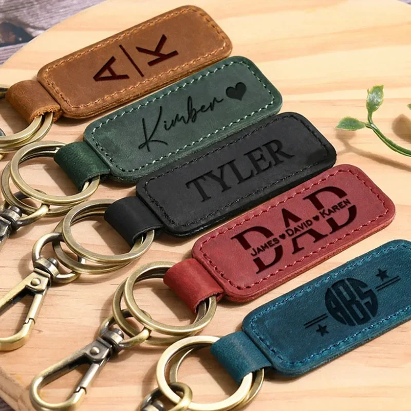 Leatherwork Keychain - 남녀공용 레이저 커스텀 로고 가죽 키체인,