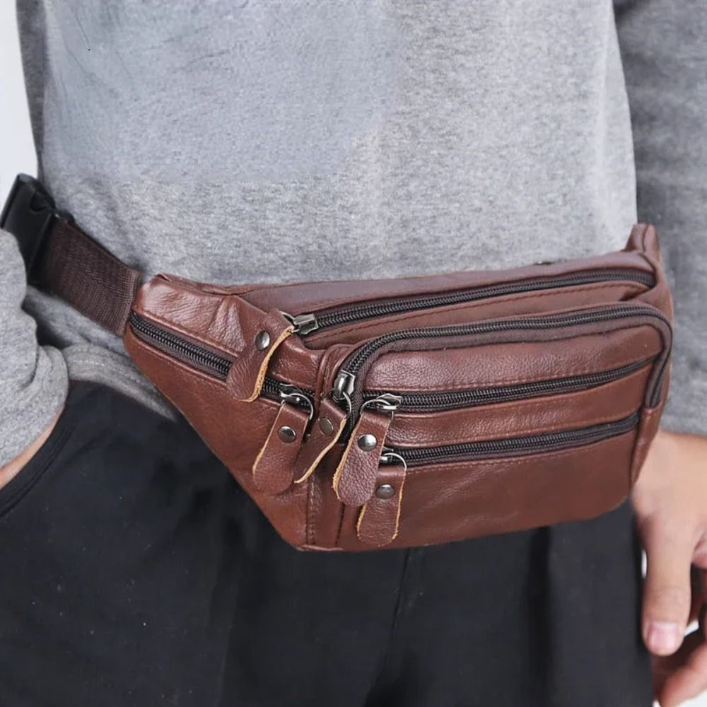 Leatherwork Wallet - 지퍼 PU 가죽 남성용 허리 가방