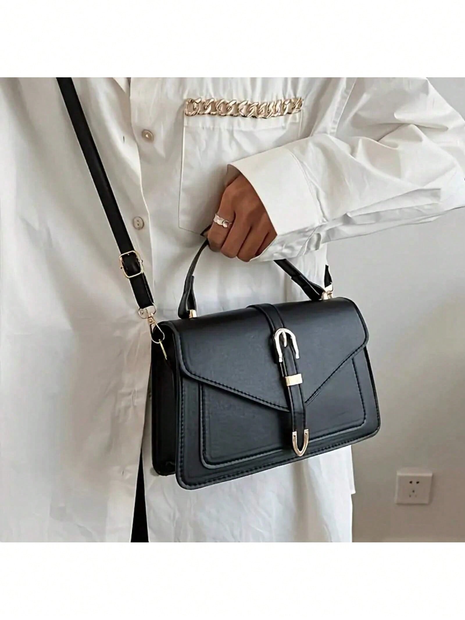 여성 PU 가죽 핸드백 우아한 플랩 스퀘어 숄더백 금속 - Leather Work Leather 리뷰 및 가격
