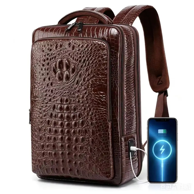 새로운 남성용 악어 무늬 가죽 노트북 백팩, USB 1 - Leather Work Bag Men 리뷰 및 가격
