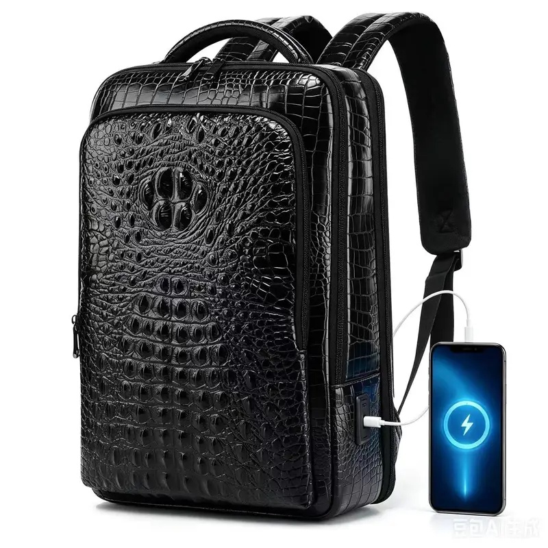 새로운 남성용 악어 무늬 가죽 노트북 백팩, USB 1 - Leather Work Bag Men 리뷰 및 가격