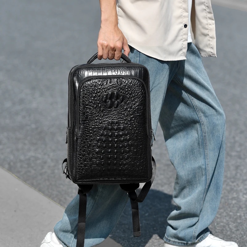 새로운 남성용 악어 무늬 가죽 노트북 백팩, USB 1 - Leather Work Bag Men 리뷰 및 가격