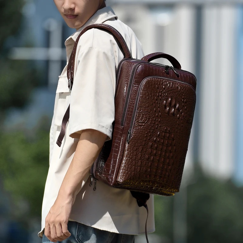 새로운 남성용 악어 무늬 가죽 노트북 백팩, USB 1 - Leather Work Bag Men 리뷰 및 가격